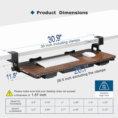 Under Desk Keyboard Tray with Drawer, Height Adjustable, Mahogany X7920