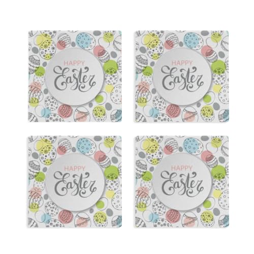 Easter Egg Square Coasters for Drinks, Absorbent Heat-Resistant Ceramic with Cork Base, 4 Pack U290045