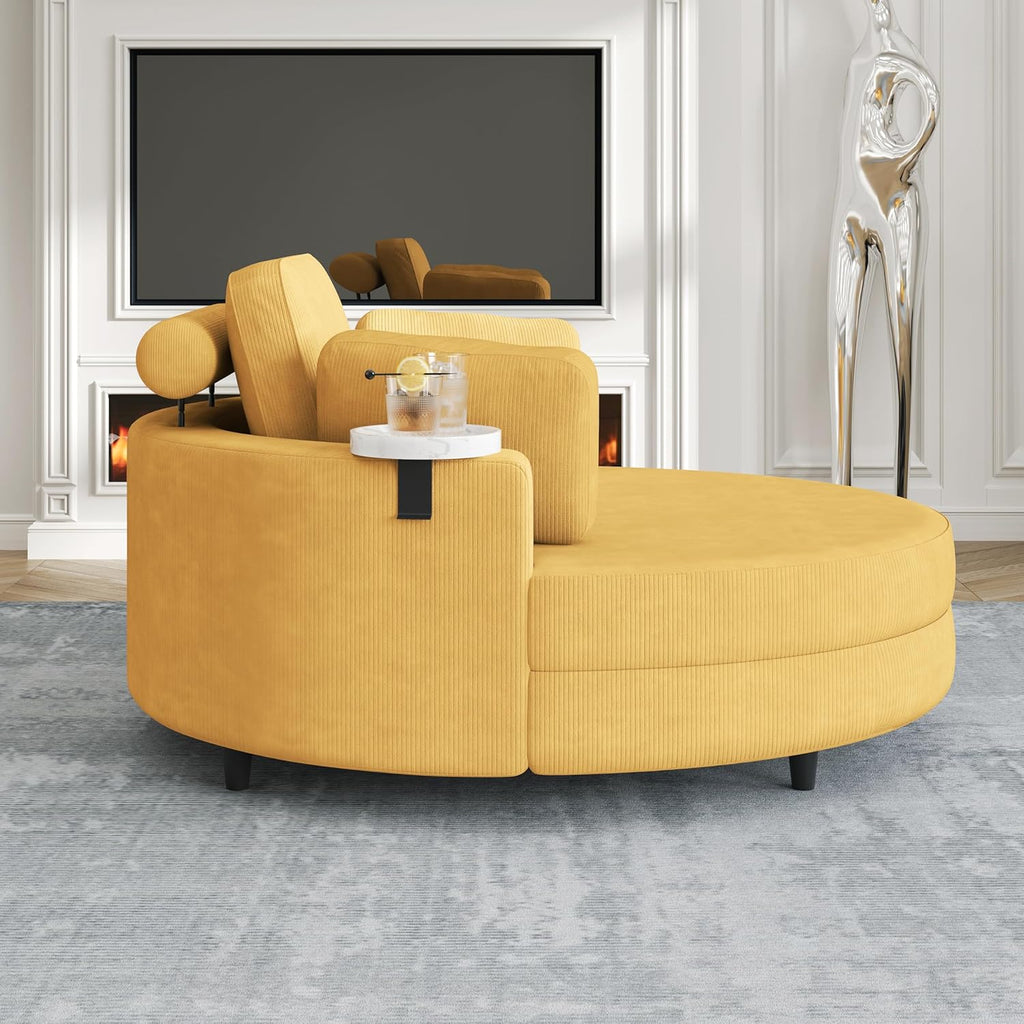 Corduroy Barrel Chair with Adjustable Headrest and Ottoman F784918