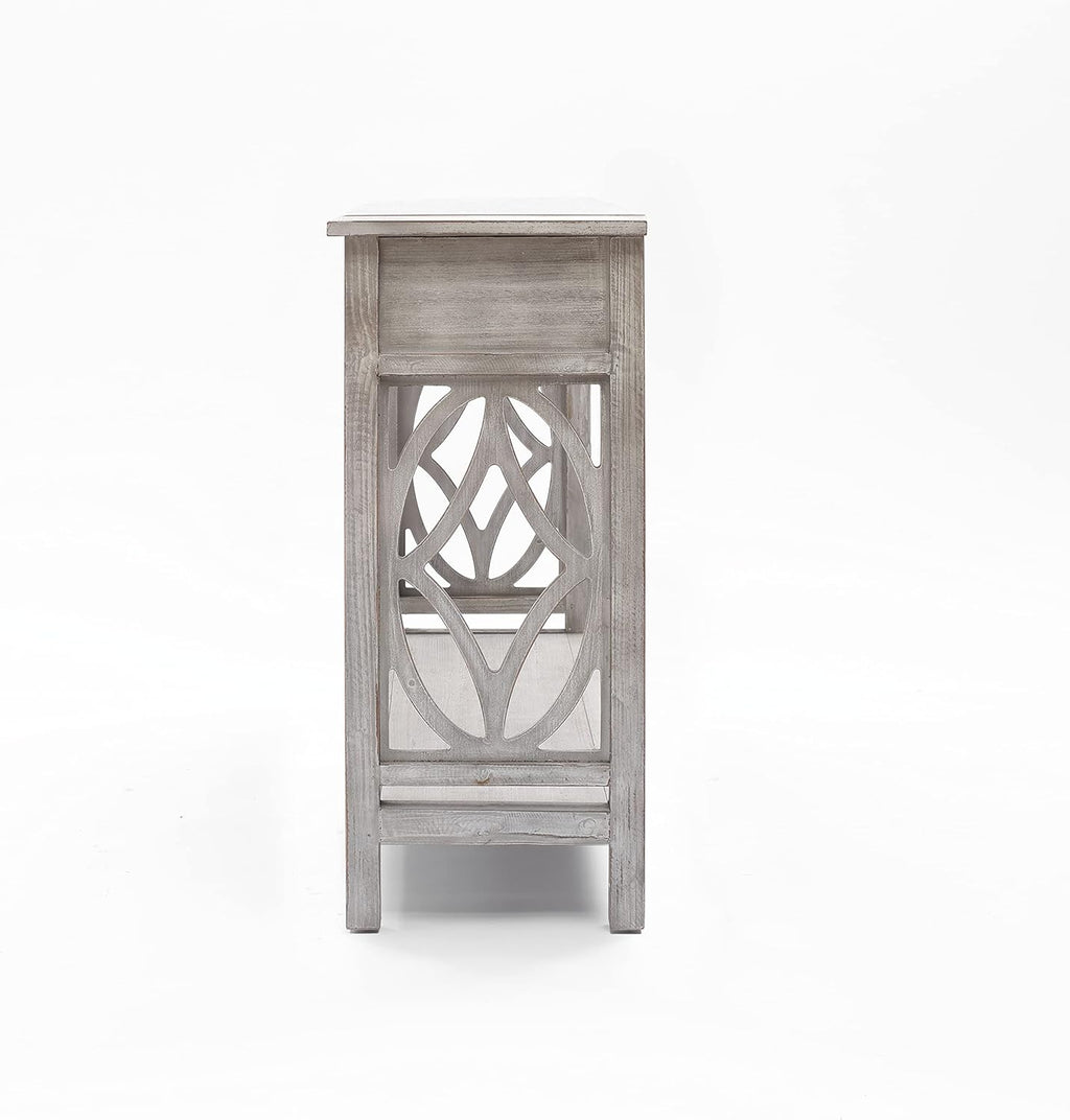 Whitewashed Console Table with Drawers and Storage Shelf J40224