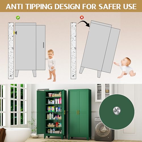 Tall Pantry Cabinet with 2 Doors and 5 Adjustable Shelves, White Metal Q625456