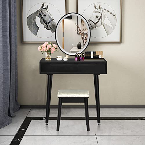 Vanity Set with Touch Screen Mirror, Cushioned Stool, 2 Sliding Drawers Z1837