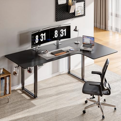 Standing Desk, 71x43 Inches L Shaped Desk with 4 Legs, Dual Motor and Memory Controller, Electric Stand Up Desk Adjustable Height from 28-46 Inches for Computer Workstation