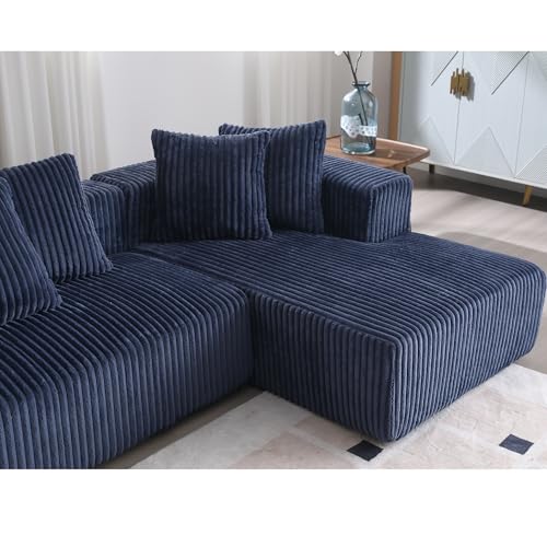 Modular Sectional Couch, Corduroy Striped Fabric Floor Sofa with Chaise Lounge V94005