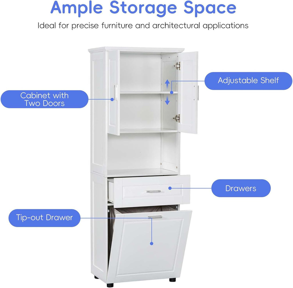 Tilt Out Laundry Hamper Cabinet with 2 Doors and Adjustable Shelf Q540