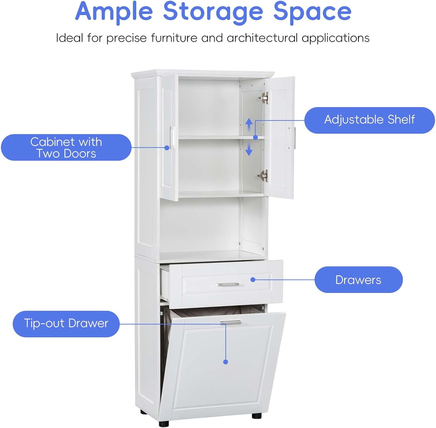 Tilt Out Laundry Hamper Cabinet with 2 Doors and Adjustable Shelf Q540