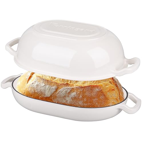 Enameled Cast Iron Sourdough Bread Oven, Dutch Oven, Loaf Cast Iron Bread Pan for Homemade Bread Baking, Meatloaf Pan with Lid, 5QT, Blue