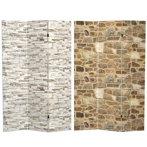 Red Lantern 6 ft. Tall Double Sided Black & White Brick Canvas Room Divider 3 Panel Freestanding Folding Privacy Screen, Partition, and Separator for Modern and Contemporary Bedroom, Home Office