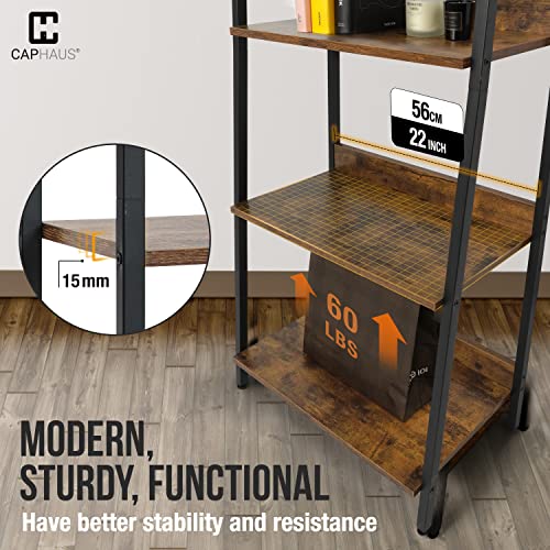 24 Inch 4-Tier Ladder Shelf with Open Shelves, Freestanding Bookcase for Living Room, Dark Grey Q431118