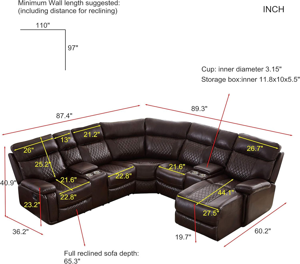 L-Shape PU Leather Reclining Sectional with Cup Holders and Storage P479