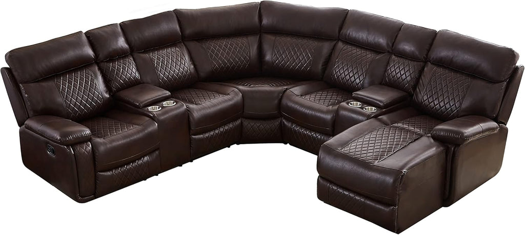L-Shape PU Leather Reclining Sectional with Cup Holders and Storage P479