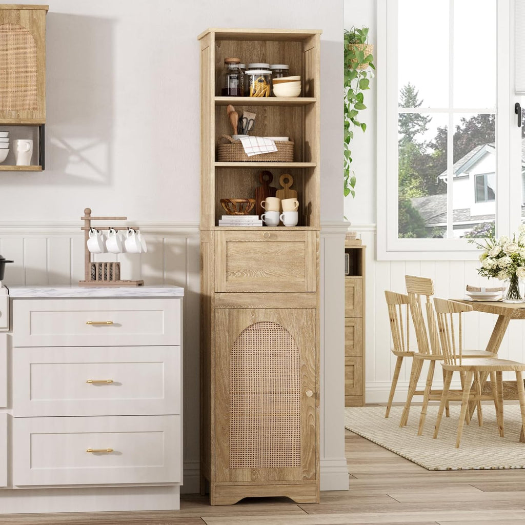 Linen Bathroom Storage Cabinet with Rattan Doors and Drawer K20674