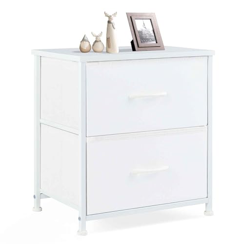 Sweetcrispy Nightstand with 2 Storage Drawers, 20" Height Small Bed Side Furniture End Table, Wooden Top Fabric Cabinet Kids Night Stand Mini Dresser for Bedroom, Closet, Entryway, Dorm