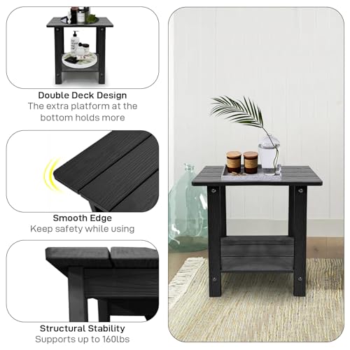 Outdoor Side Table, Weather Resistant Double Small End Table, Midnight Blue S139