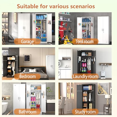 Metal Armoire Wardrobe with 2 Doors, 2 Drawers and Hanging Rod A8541