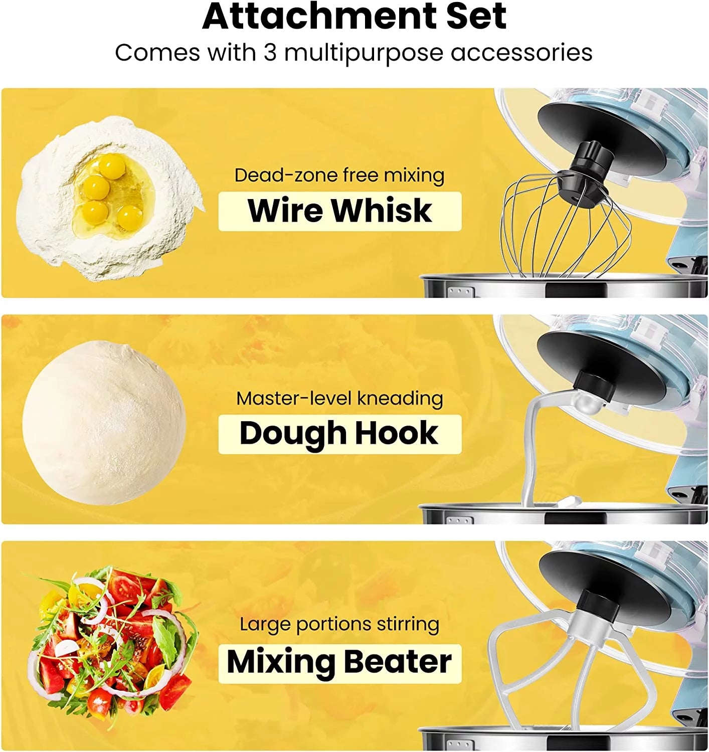 Stand Mixer, 660W 10 Speed 6 Quart Tilt-Head Electric Food Mixer with Beater, Dough Hook, Wire Whip E769