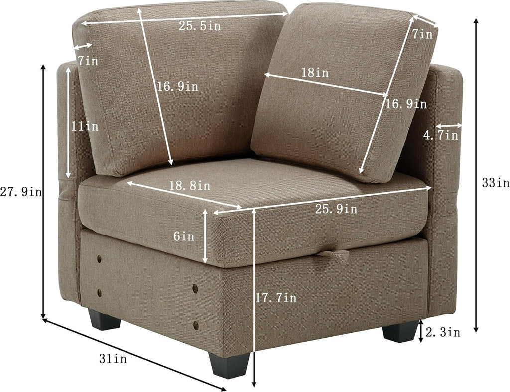 Modular Sectional Sofa with Chaise and Storage, Brown J380