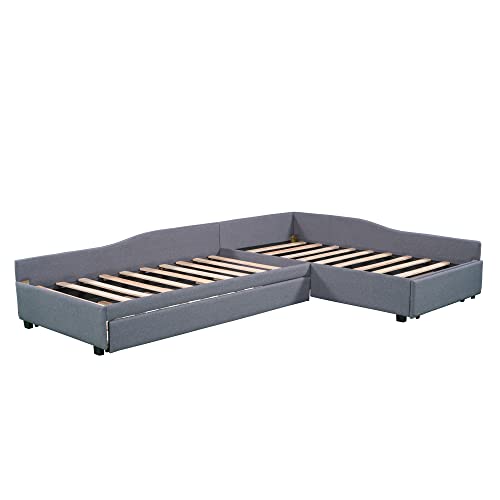 Upholstered Twin Daybed with Trundle and Drawer, Gray Y3451