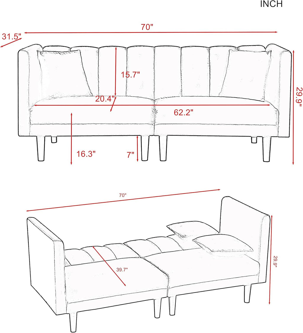 Tufted Split Back Futon Bed, Velvet Convertible Loveseat Sleeper, Navy Blue R338079