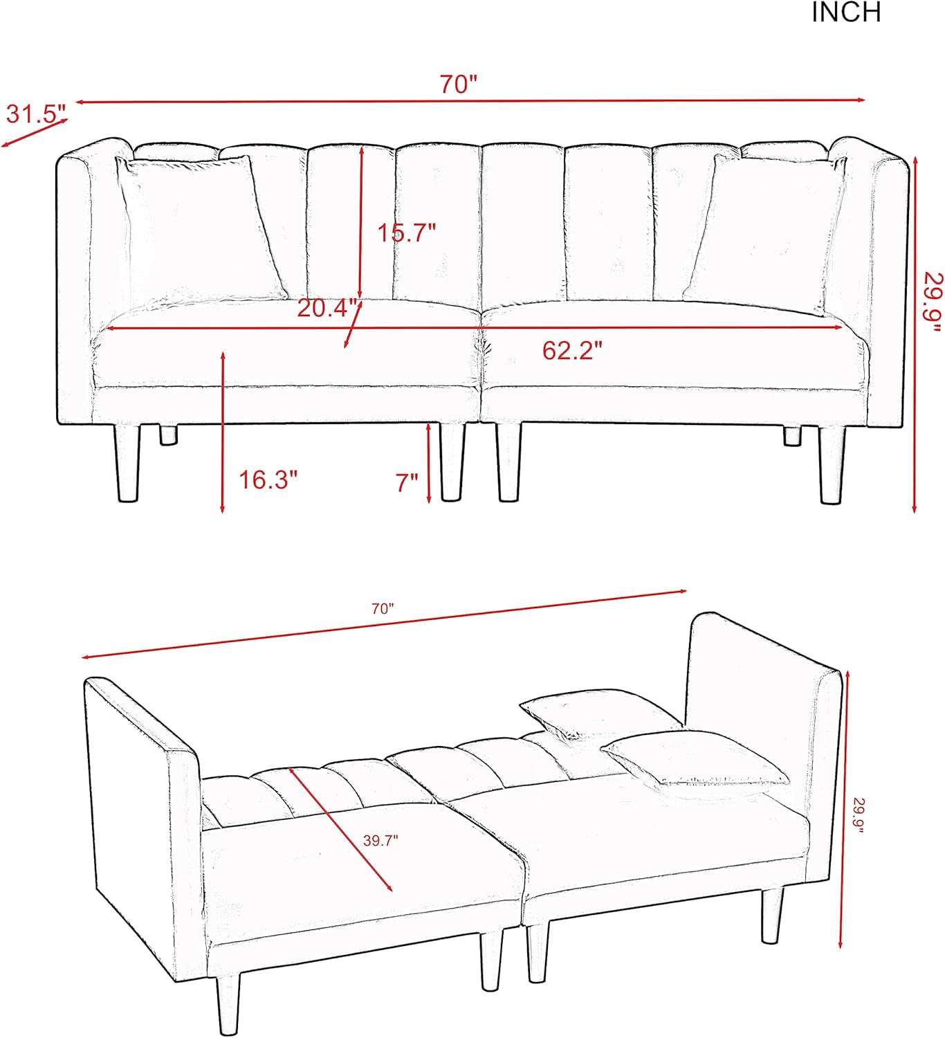 Tufted Split Back Futon Bed, Velvet Convertible Loveseat Sleeper, Navy Blue R338079