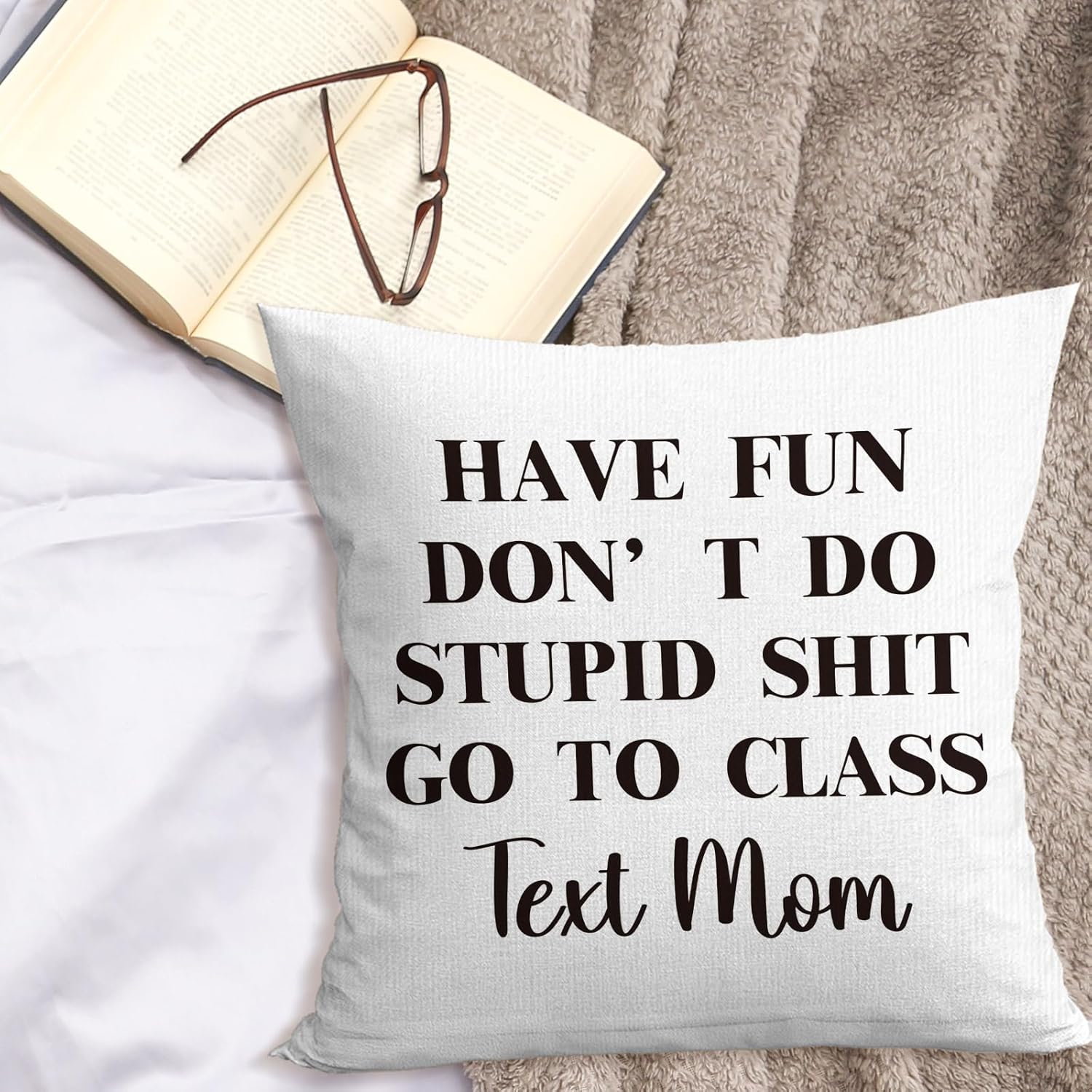 Funny Text Throw Pillow Covers 18x18, Dorm Room Classroom Decor D3504