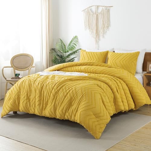 Beige California King Comforter Set, 3 Pieces Chevron Tufted Boho Bedding X614902