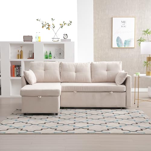 L Shaped Convertible Sleeper Sectional Sofa with Storage Chaise Q9943