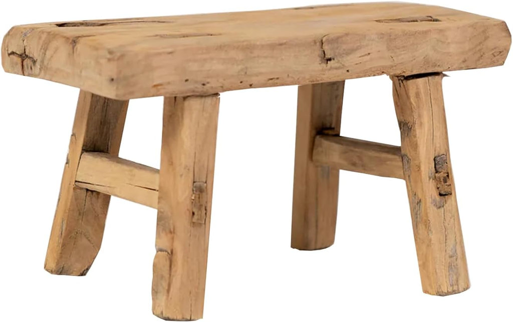 Elm Wood Stool, Antique Handmade Wooden Stool - Natural Plant Stand for Garden - Handcrafted Wooden Footstool - Vintage Step Stool - Mini Stool Perfect Display for Living Room, Risers, And Shelf Decor