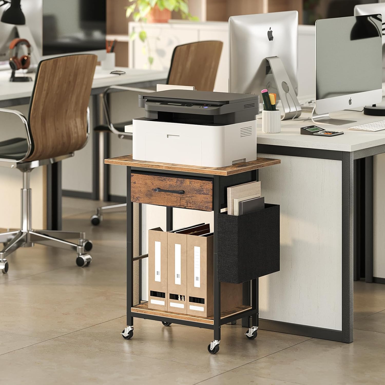 Printer Stand with Storage Drawer, 2-Tier Rolling Cart, Lockable Wheels G59730