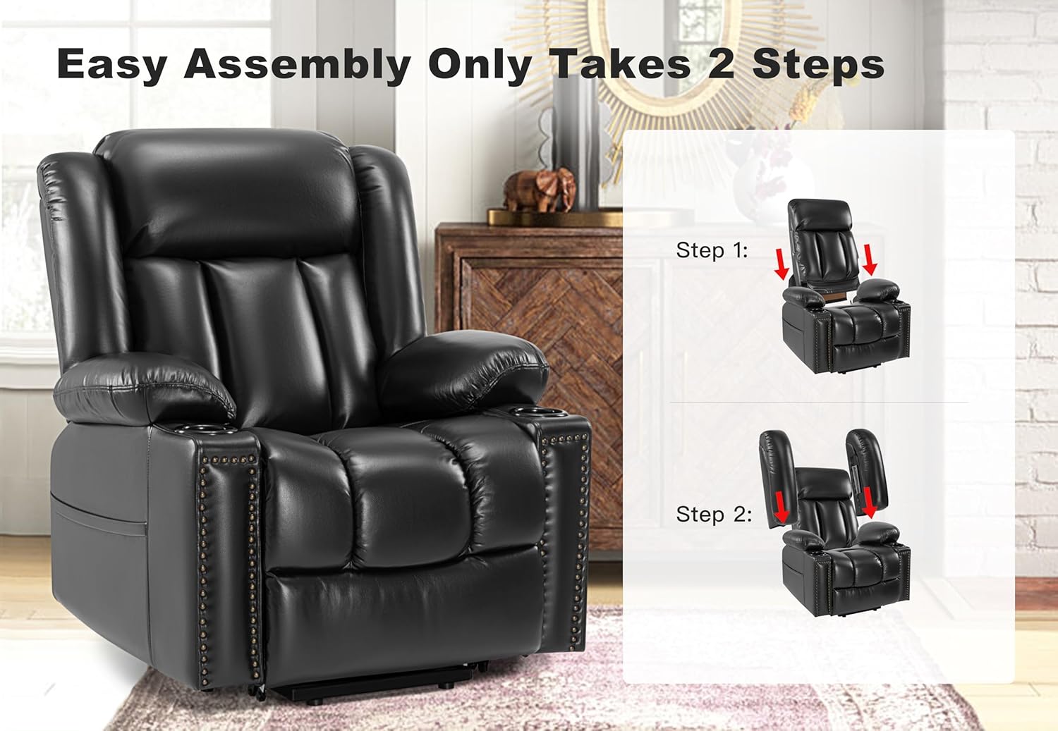 Power Lift Chair Recliner for Elderly with Heat and Massage, Black B20413