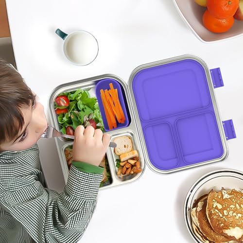Stainless Steel Kids Bento Lunch Box, 3 Compartments, BPA-Free, Blue B157