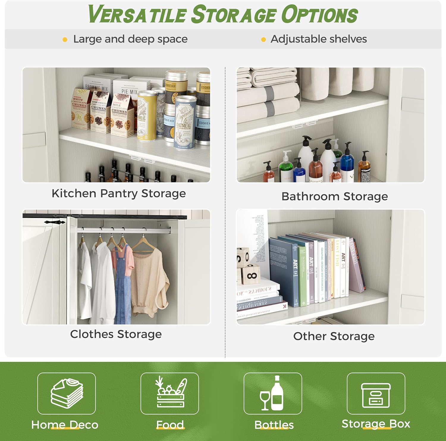 Wardrobe Closet with Doors, 72" Armoire Storage Cabinet with Hanging Rod O8616