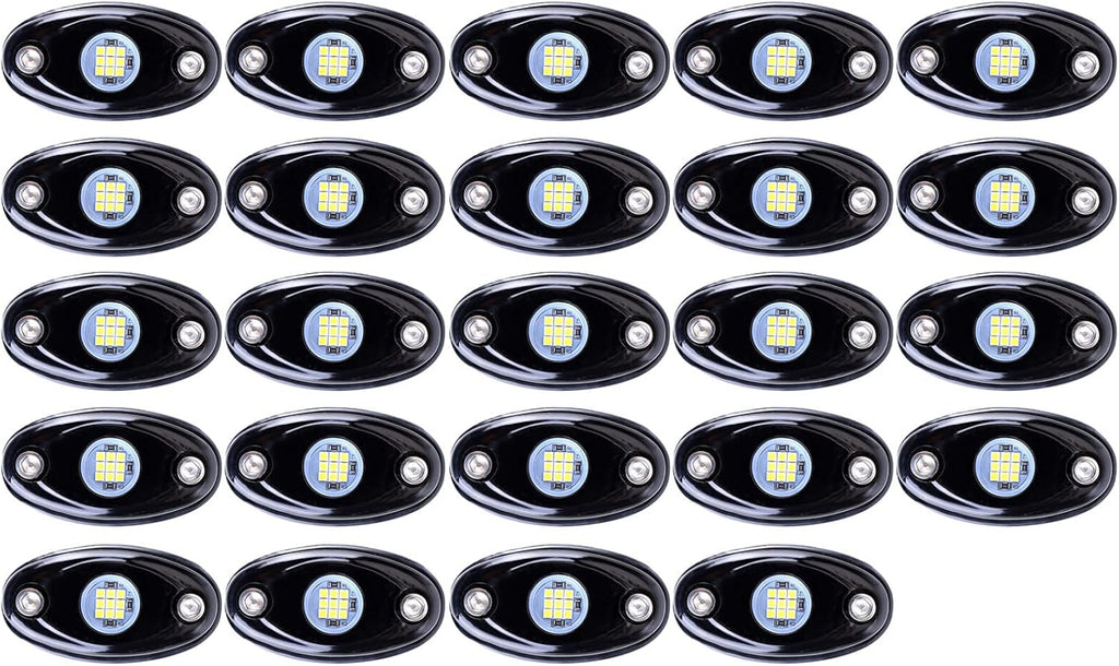 White Rock Lights,24 Pods LED Neon Underglow Light Waterproof LED Rock Light Kits 9W 800LM Underbody Glow Trail Rig Lamp for Motorcycle Boat Off Road Truck,US Warehouse