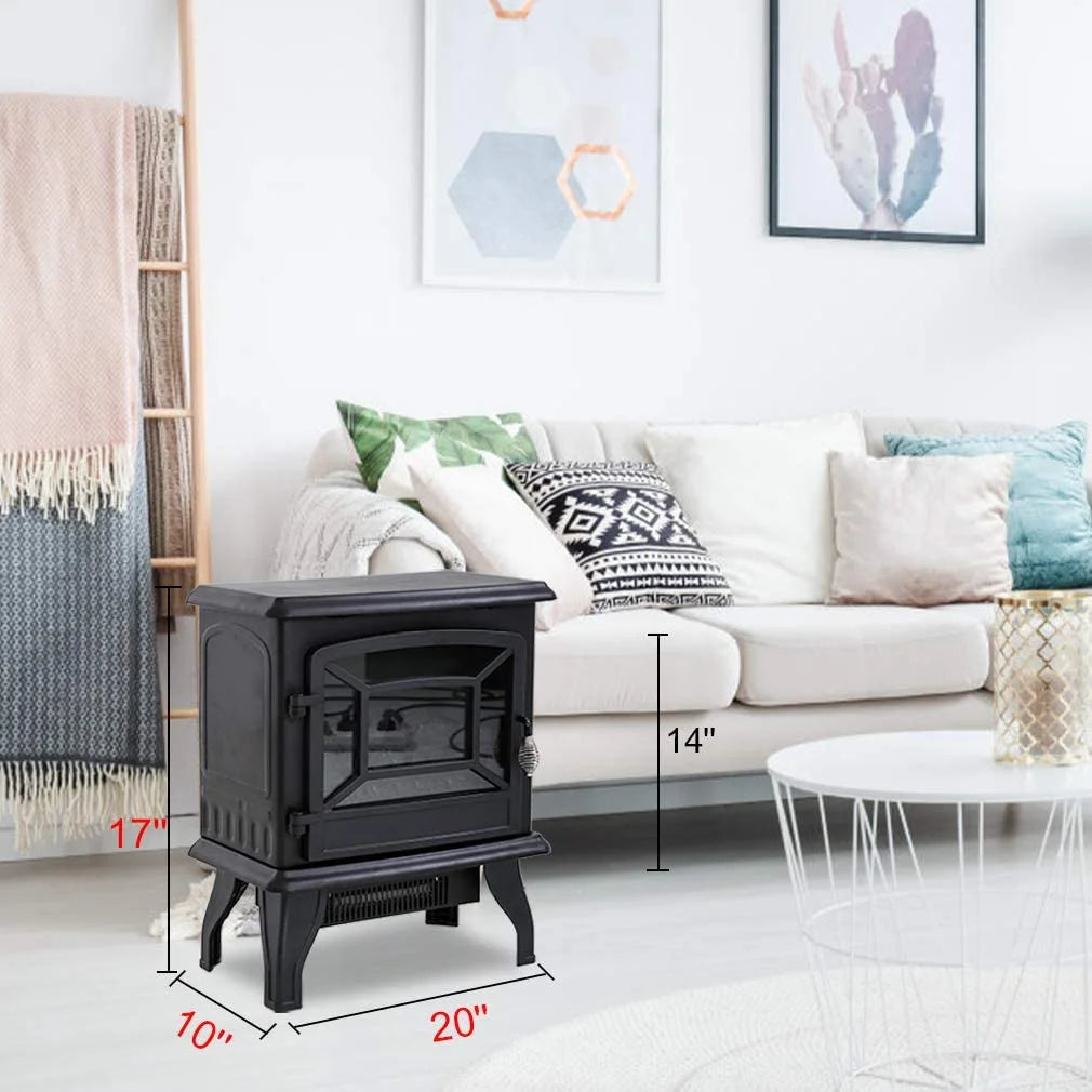 Electric Fireplace Heater Portable Indoor Stove with 3D Flame Effect, 1400W, Black X6822