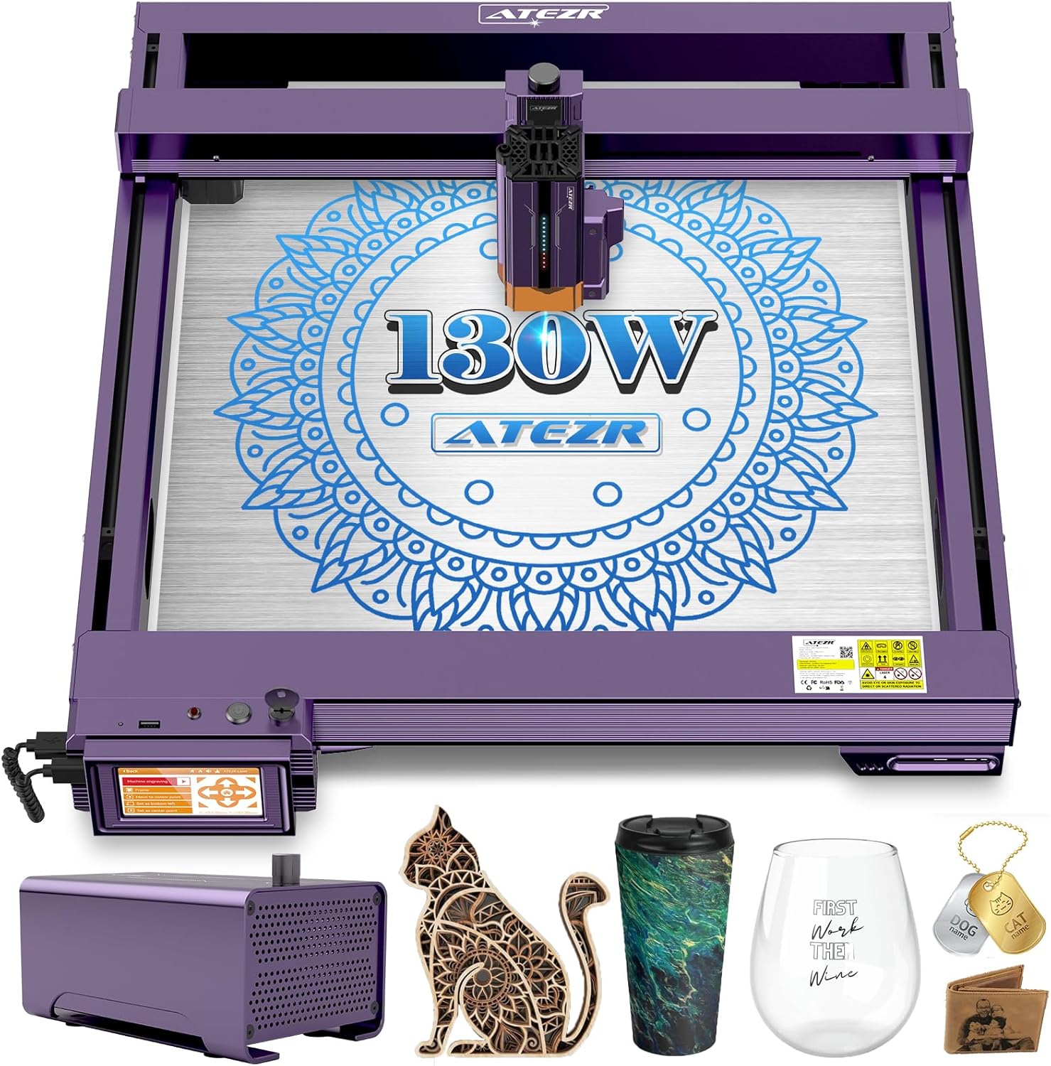 Atezr L2 24W Laser Engraver with Air Assist, 54000mm/min High Efficiency Engraving Machine with Power Off Continuous Engraving Function for Wood, Metal, Acrylic, Leather CNC Laser Engraver and Cutter