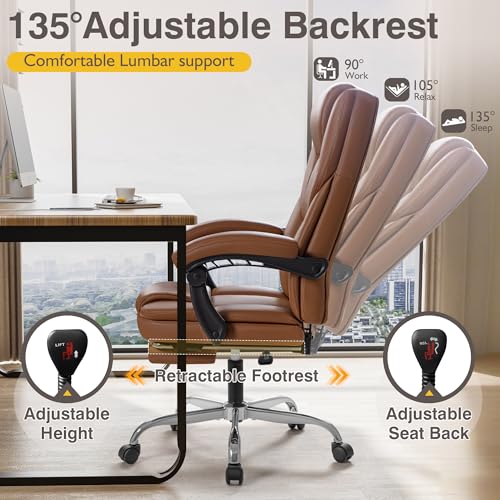 Ergonomic High Back Office Chair with Footrest, Reclining Leather, Heavy Duty F8487