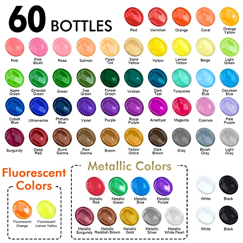 Acrylic Paint Set, 50 Colors, 2oz Bottles for Canvas Wood Ceramic Fabric C2672