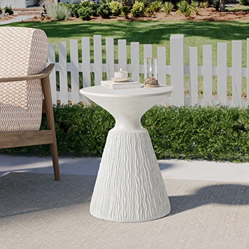 Concrete Outdoor Side Table - Rustic Industrial Accent Table with Pedestal Base and Two Hands - Perfect for Living Room, Bedroom, Porch - Purplish-Pinkish Grey
