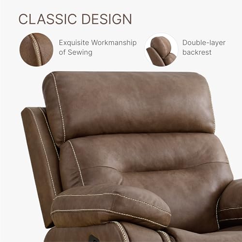 Leather Recliner Chair with Overstuffed Arm, Brown O410055