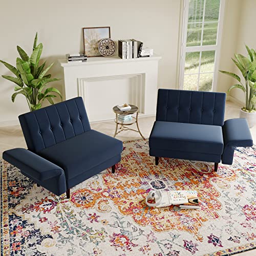 Velvet Convertible Futon Sofa Bed Memory Foam Navy Blue L914836