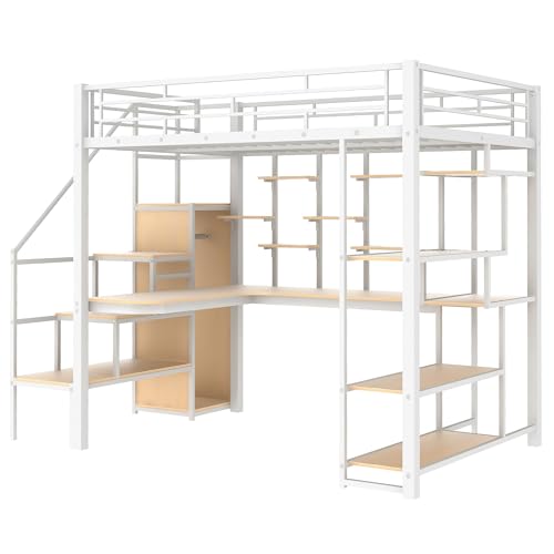 Metal Loft Bed with Storage Staircase and Desk V76393