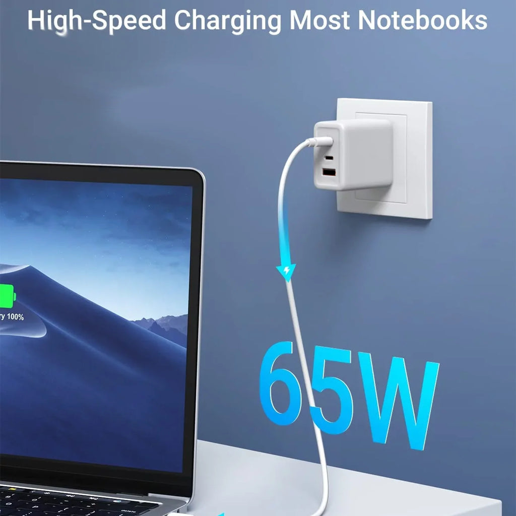 USB C Charger 65W, 3 Ports Wall Charger for Laptop F562206