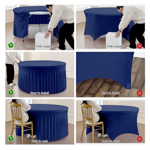 6 Pack 5FT Round Spandex Tablecloth, 60Inch Black Stretchable Fitted Cover S692