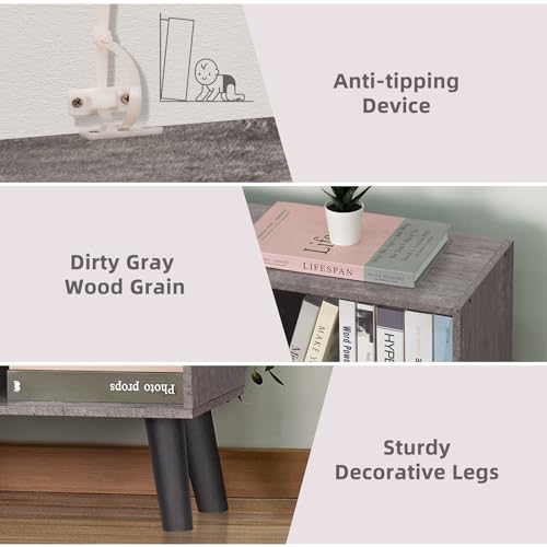 5 Cube Bookshelf, 3-Tier Bookcase with Legs, Pink Kids Book Shelf X96055