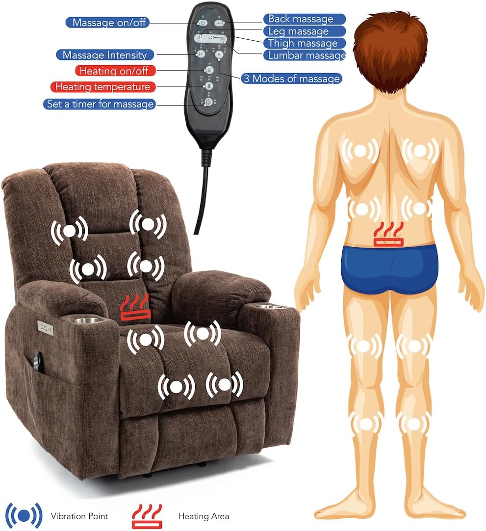 Massage and Heat Lift Recliner Chair for Elderly, Brown P72034