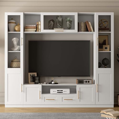 Modern TV Stand with Glass Doors and Shelves for Living Room N2292