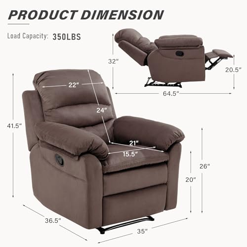 Manual Recliner Chair, Breathable Fabric with Padded Backrest and Armrests Q765