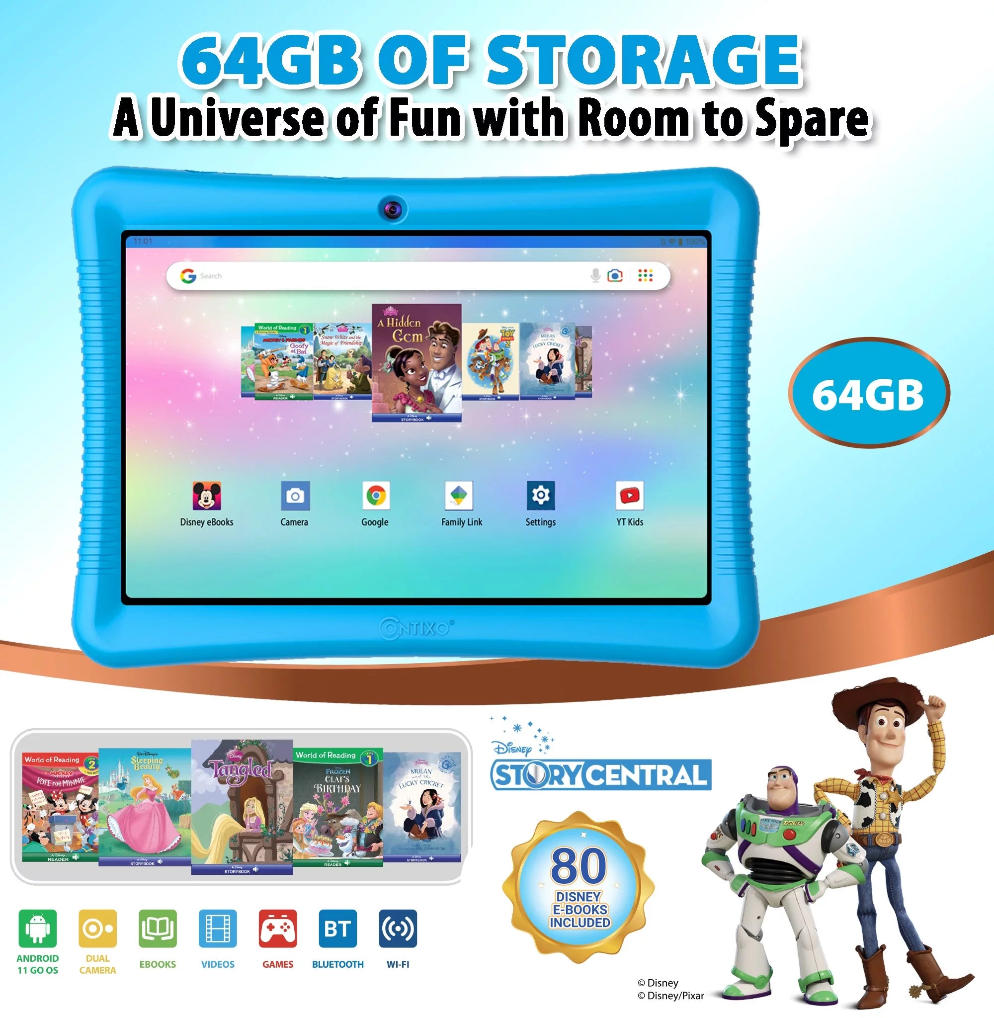 10" Android Kids Tablet and Smart Watch Bundle 64GB with Kid-Proof Case and Stylus U347