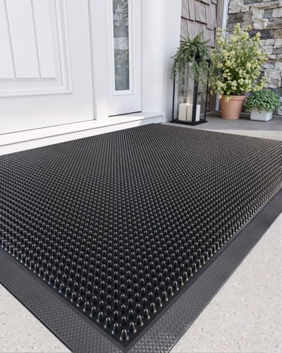Front Door Mats Outside Entrance, Heavy Duty Non-Slip Rubber Entry Mat, 24x36, Black L312