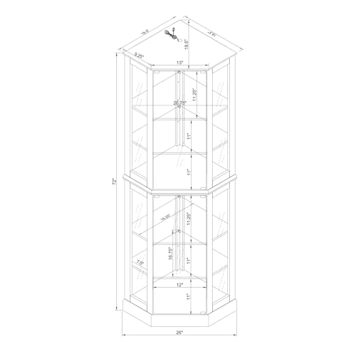 Lighted Corner Display Cabinet 6-Shelf Wooden Curio Storage Unit C8797